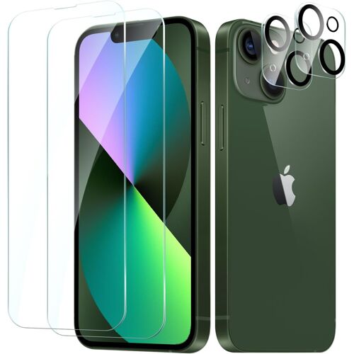 KALANKA-Lot de 2 + 2 protections d'écran en verre trempé pour iPhone 13 Mini avec protection d'objectif d'appareil photo, film de protection de dureté 9H, résistant aux rayures