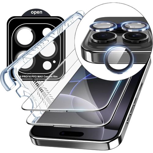 CAUC-Film pour iPhone 16 Pro Verre Trempé [2+1 Pièces] Caméra Arrière Protecteur Film + HD Protecteur d'écran Verre Trempé pour iPhone 16 Pro 6.3"",Kit de montage facile inclus