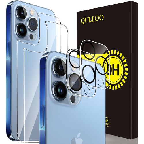 CAUC-pour iPhone 13 Pro Arrière Verre Trempé [2 Pièces] + Caméra Protecteur [2 pièces], 9H Dureté Film Protection Arrière Anti-Rayures Écran Protecteur Vitre pour Apple iPhone 13 Pro (6,1 Pouces)