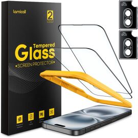 Loranka-2 X Verre Trempé Pour Iphone 16 Avec 2 X Protection Caméra Arrière - [Lot De 4] Anti-Rayures, Dureté 9h, Hd, Anti-Empreintes, Sans Bulles, Avec Cadre D'installation De Bouton Facile