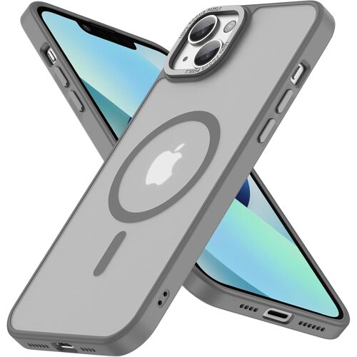 TRAHOO-Magnétique Coque pour iPhone 14, iPhone 13 (6,1 Pouces), Compatible with MagSafe Antichoc Ultime \u2013 Magnétisme Puissant et Protection Militaire -Etui Translucide Mat - Gris