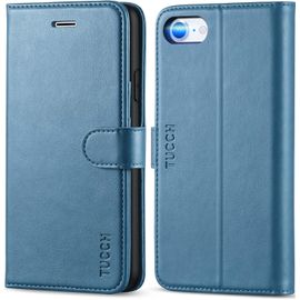 Aefj-Etui Pour Iphone Se 2022 5g, Housse Portefeuille Iphone Se 2020 Cuir Synthétique, Coque Fentes Cartes Support Vidéo Protection Intégrale Fermeture Magnétique Pour Iphone Se3/Se2/8/7 - Bleu Clair