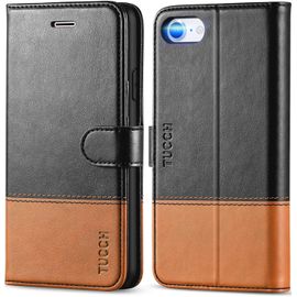 Aefj-Coque Pour Iphone Se 2022, Etui Clapet Portefeuille Tpu Housse Antichoc Cuir Synthétique Protection Support Fente Carte Pour Iphone Se 2022/Se 2020/8/7 (4,7 Pouces) - Noir & Brun