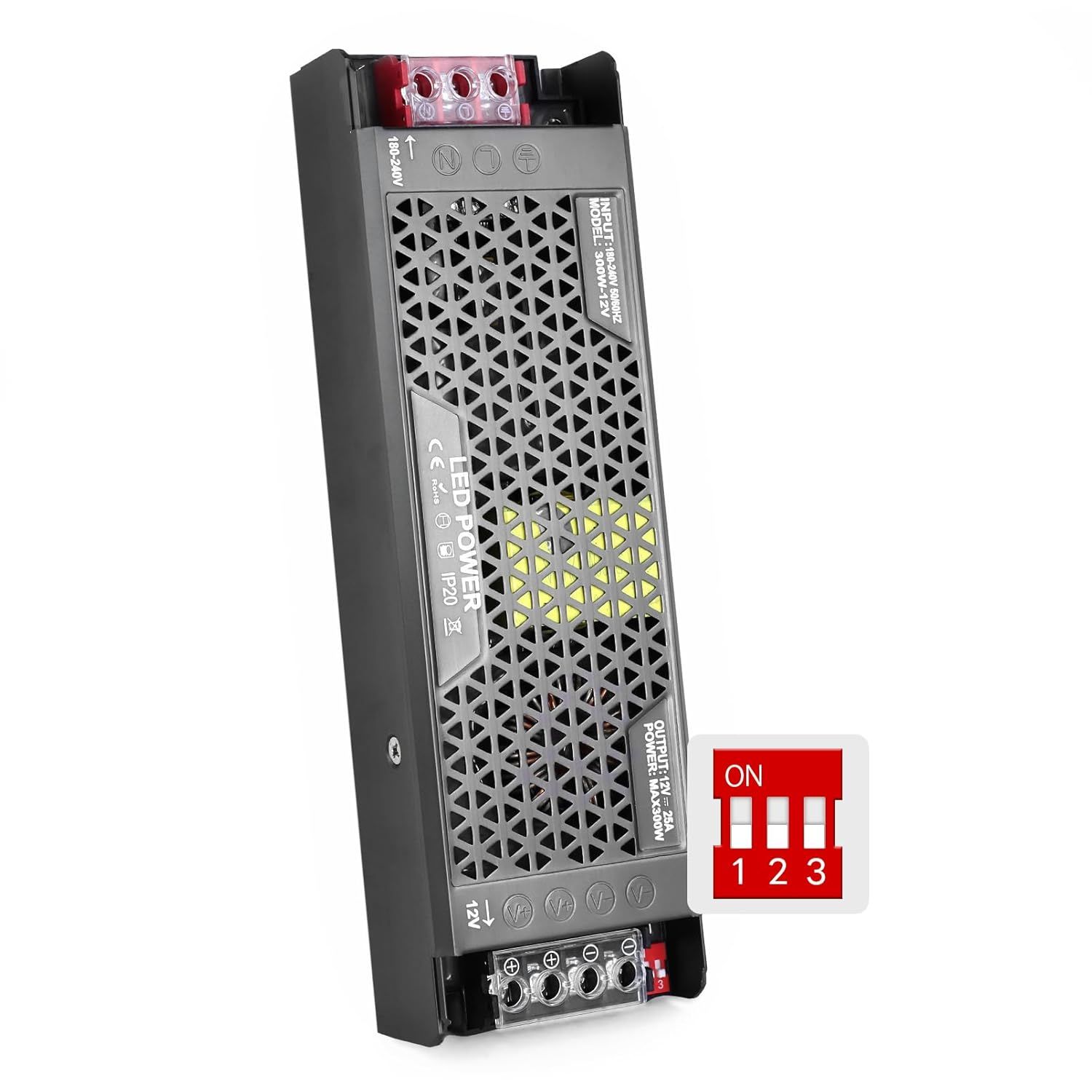 Transformateur 220V 12V LED 300W Driver, Alimentation 25A étanche IP67, Transfo AC à DC, Pilote