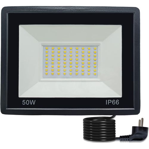 Asfasfq-Projecteur Exterieur Led 50w Spot Led Extérieur Avec Prise Mâle Ip66 Etanche Eclairage De Sécurité Avec 3m Câble, Super Lumineux Lumières D'inondation Pour Jardin Patio Garage, Blanc Chaud 30
