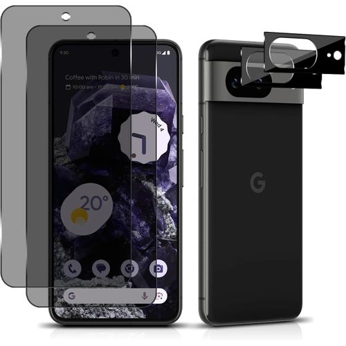 Lot De 4 Protections Pour Google Pixel 8 ¿ Verre Trempé 9h Anti-Espion (Protection Confidentialité) + Protège Objectif Caméra