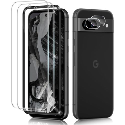 CAUC-Verre Tremp¿¿ pour Google Pixel 8A avec Cam¿¿ra Arri¿¿re Protecteur [2+2 PCS], Duret¿¿ 9H [Sans Bulles] [Ultra HD] Ultra R¿¿sistant Film Vitre Tremp¿¿ Protection ¿¿cran-Transparent