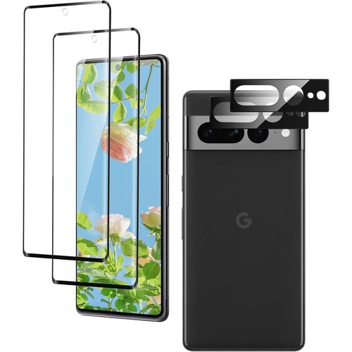 Protection Écran En Verre Trempé Pour Google Pixel 7 Pro ¿ Lot De 2 Protections 9h Anti-Rayures + 2 Protections Objectif Caméra, Tactile Haute Sensibilité Et Anti-Traces