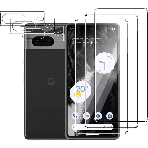 Lot 3+3 Verre Trempé Pour Google Pixel 7 5g ¿ 3 Protège-Écrans 0,26 Mm 9h + 3 Protège-Lentilles Hd Transparents
