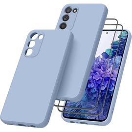 CAUC-Coque pour Samsung Galaxy S20 FE/S20 FE 5G avec 2 Pieces Verres Trempés, Étui en Silicone avec Doublure en Microfibre Souple, Conception Spéciale de Bord Droit