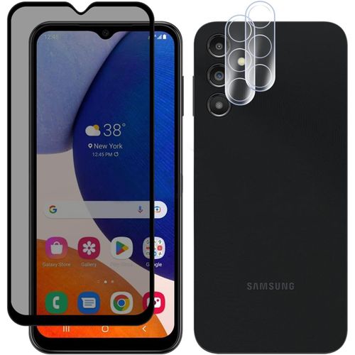 Verre Trempé Vie Privée Compatible Samsung Galaxy A14 5g ¿ 1 Protège-Écran Anti-Espion + 2 Protections Lentille Caméra (3 Pièces, 9h, Anti-Traces)