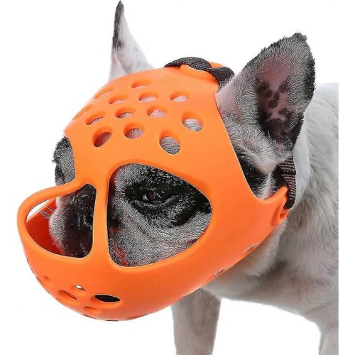 (L-Orange) Muselière Pour Chien À Museau Court, Muselière En Silicone Souple Et Respirante Pour Bouledogue, Idéale Pour Mordre, Mâcher Et Lécher, Idéale Pour Les Chiens À Face Plate