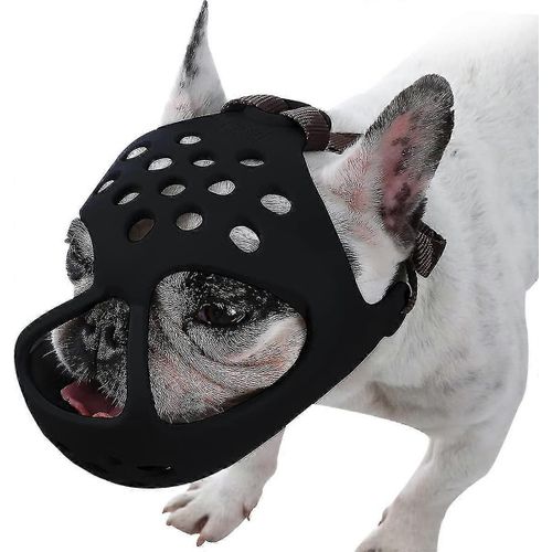 (L-Noir) Muselière Pour Chien À Museau Court, Muselière En Silicone Souple Et Respirante Pour Bouledogue, Idéale Pour Mordre, Mâcher Et Lécher, Idéale Pour Les Chiens À Face Plate