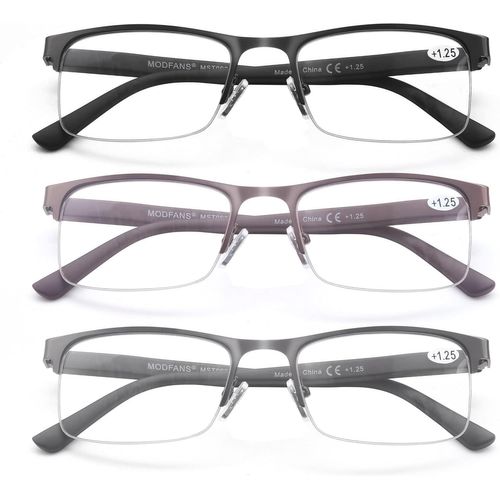 Lunettes De Lecture 3.5 Homme Anti Lumiere Bleue - Monture Rectangle En Metal Acier Inoxydable Lunettes De Vue Noir-Gris-Marron 