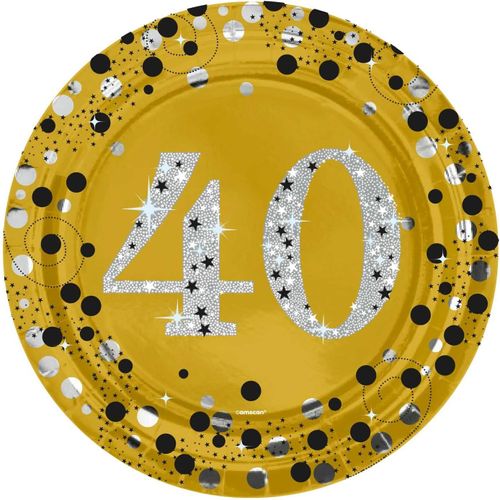 Lot De 8 Assiettes Pour Fête D'anniversaire 40 Ans Doré