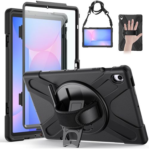 Coque Antichoc Pour Samsung Galaxy Tab S10 Fe+ Plus 2025 13.1 Pouces (Sm-X620/X626b), Étui Armure Robuste Avec Protection D'écran, Support Rotatif, Dragonne Et Bandoulière, Porte-Stylet, Noir