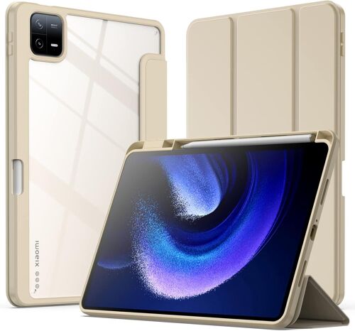 Coque Pour Xiaomi Mi Pad 6/Mi Pad 6 Pro (11 Pouces, Modèle 2023) Avec Porte-Stylet, Étui Housse Arrière Transparent Fin Support Antichoc Tablette (Or)[Coq5185485]