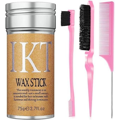 Kalanka-Cheveux Cassés Artefact Bâton De Cire Pour Cheveux Bâton De Pommade Pour Cheveux Gel De Mise En Forme De Cheveux Cassés Professionnel Frisottis Fixe Fluffy Hairstyling Wax Hold 75g (Set-Pink 
