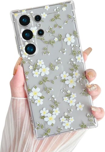 SJZG-Étui Pour Samsung Galaxy S25 Ultra, Coque Transparente En Tpu Souple Avec Motif Fleur, Protection Ultra-Mince En Gel De Silicone Anti-Rayures Pour Samsung S25 Ultra 5G - Grande Fleurs Blanche
