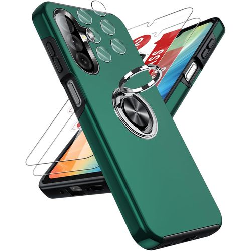 Coque Pour Samsung Galaxy A26 / A 26 5g Avec 2 Verre Trempé 2 Protection Camera, Telephone 256 Go/128 De Housses Protection Téléphone Case Portables Silicone Antichoc Et Anneau Étui - Vert