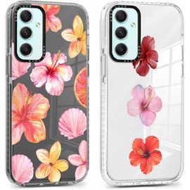 TRAHOO-2 Pièces Coque pour Samsung Galaxy A34 5G 6,5'', Étui de Protection avec Aesthetic Design Fleur Hibiscus Motif, TPU Transparente Femme Fille Housse Etui Bumper Cover pour Samsung A34 5G, Fleur
