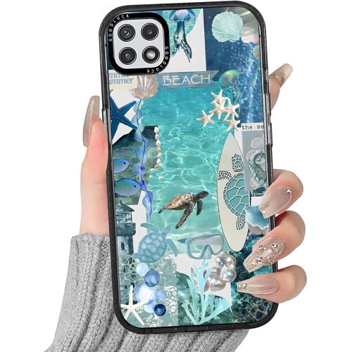 SJZG-Transparente Coque Pour Samsung Galaxy A22 5G, Aesthetic Fleur Été Motif Étui Mignon Design Housse De Téléphone Pour Filles, Silicone Cover Case Pour Samsung A22 5G 6,6"",Tortue Bleu Océan