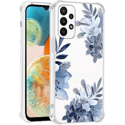 SJZG-Transparente Coque Pour Samsung Galaxy A23 5G, Fleur Aesthetic Motif Étui Mignon Design Housse Pour Filles, Silicone Cover Antichoc Anti-Rayures Bumper Case Pour Samsung A23 5G 6,6"", Bleues
