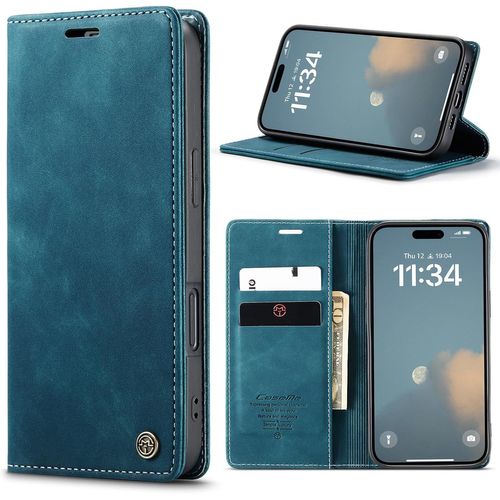 TZF-Coque pour iPhone 17 Case Portefeuille Cover, Housse Flip en Cuir PU Protection Pochette Wallet, [Magnétique] [Kickstand] Étui iPhone 17 Porte Carte, Bleu Vert