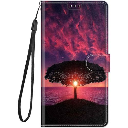 Coque Pour Samsung Galaxy A14 5g Pu Cuir A Rabat Housse Etui Avec Mignonne Motif Dessin Design Protection Coque, Antichoc Etui Flip Folio Magnetique Cover Pour Galaxy A14 5g,Coucher De Soleil