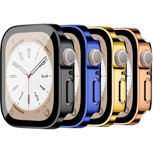 Lot De 4 Coques Rigides Pc + 4 Protections Écran Verre Trempé Pour Apple Watch Series 10/9/8/7/6/5/4 - Compatibles 40/41/42/44/45/46 Mm
