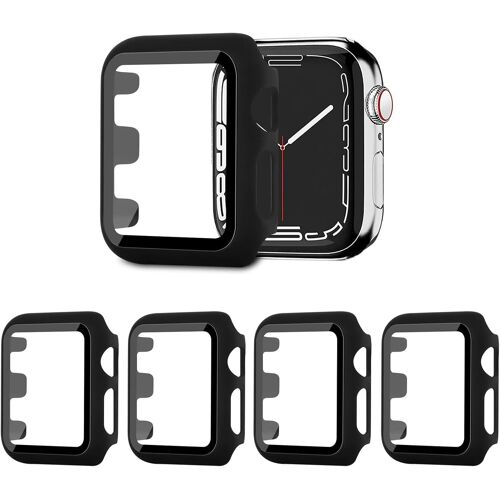 Aefj-4 Pièces Pc Coque Compatible Avec Apple Watch Series 1 2 3 38mm, Protecteur Écran Verre Trempé En Couverture Complète Housse Pour Iwatch Series 1 2 3 38mm (4 Noir)