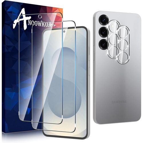 Verre Trempé Samsung Galaxy S25 Plus 5G Transparent Film Protection Écran Avec Caméra Arrière Protecteur Sans Bulles, 2+2 Pièces Facile À Installer