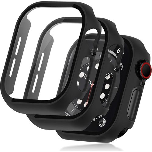 Pack 2 Coques De Protection Intégrale Pour Apple Watch 44 Mm (Series 6/5/4/Se/Se2) - Écran En Verre Trempé Anti-Rayures, Sensible Au Toucher - Noir