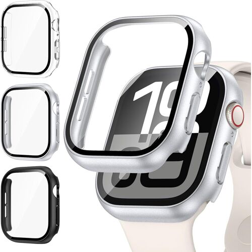 Aefj-[3pièces] Coque Pour Apple Watch Série 11/Série 10 42mm, Étui De Protection Avec Protecteur D'écran En Verre Trempé, Antichoc Pc Bumper Case Housse Pour Iwatch 11/Iwatch 10 (Clair+Noir+Argent)