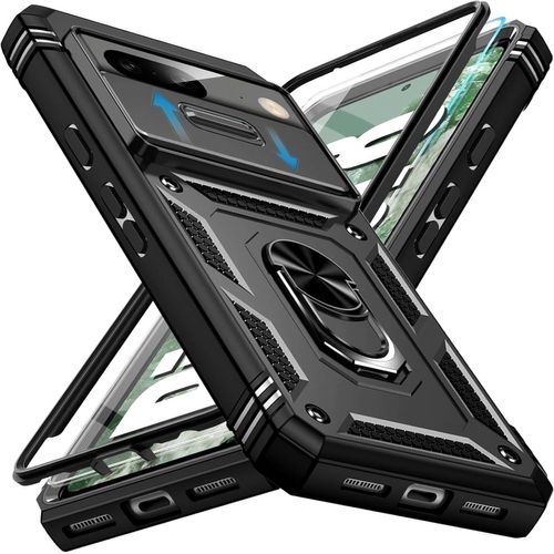 CAUC-Coque de protection pour Google Pixel 8 avec film de protection, ¿¿tui de protection pour t¿¿l¿¿phone portable Pixel 8 5G avec protection de l'appareil photo, fente pour carte ¿¿ 360 ¿¿, anneau