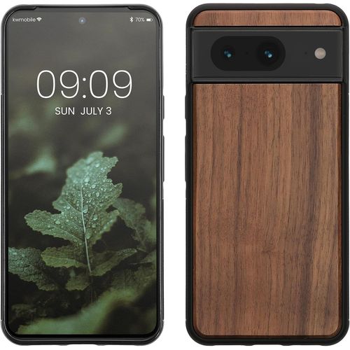 Kwex-Housse Compatible Avec Google Pixel 8 Coque - Étui De Protection Rigide En Bois Avec Cadre En Tpu - Brun Foncé Noyer