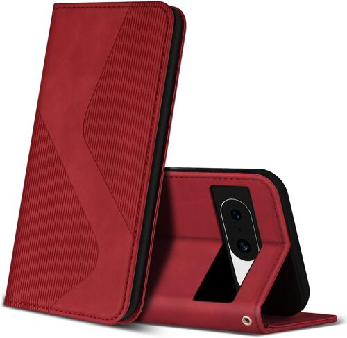SJZG-Coque Pour Google Pixel 8A, Premium Étui Housse En Cuir De Protection Avec [Emplacements Cartes] [Magnetique], Clapet Folio Portefeuille Pour Google 8A (Rouge)