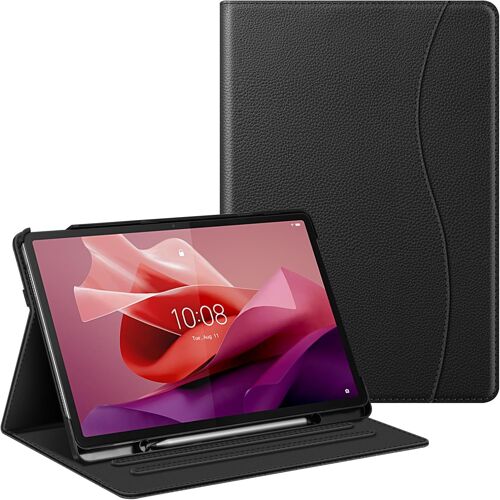 Coque Pour Lenovo Tab P12 12.7 Pouces 2023 (Tb370fu) [Rangement De Stylet] Housse Fixation À Multiposition, Etui Avec Poche Frontale De Document, Noir