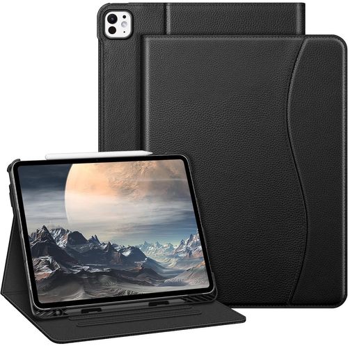 Coque Pour Ipad Pro 13 Pouces 2024 M4-[Rangement De Stylet] Housse Multipositions Avec Poche De Document,Etui Folio Veille/Réveil Automatique,Noir