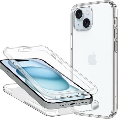 iPhone 15 Case, Transparent Silicone Case Cover with Full Screen Protector 360 Degree Full Body Protection Shockproof Case