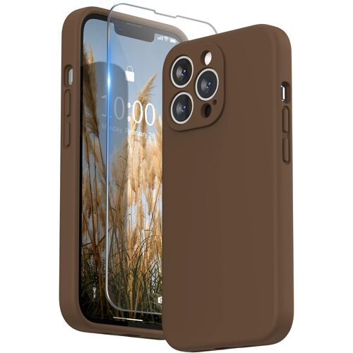 JGD-Coque Silicone Liquide Compatible avec iPhone 13 Pro 6,1 Pouces, Protection Individuelle pour Chaque Objectif Épaissie Silicone Premium Etui pour iPhone 13 Pro 6,1 Pouces, Marron