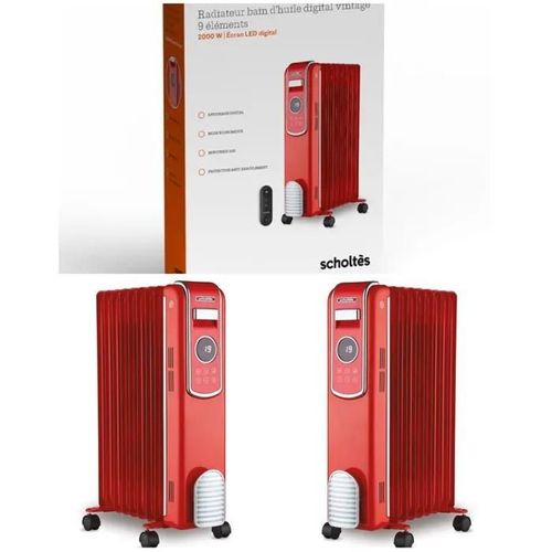 Radiateur à bain d'huile Digital Vintage Rouge 2000W 9 colonnes 3 réglages de chaleur Thermostat réglable¿ 3 réglages de chaleur
