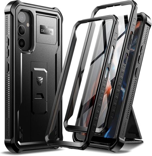 JGD-Coque pour Samsung Galaxy A34 5G [Double Cadre Avant], Technologie Antichoc Coque Renforcée Antichute, Coque de Protection Antichoc avec Support - Noir