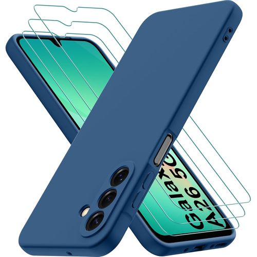 Coque Tpu Souple Bleue + 3 Verres Trempés Pour Samsung Galaxy A26 5g ¿ Mince, Antichoc, Finition Mate Et Bords Surélevés