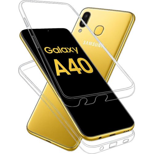 JGD-Coque Samsung Galaxy A40 étui 360° Transparente, Double Protection intégrale A40 en Silicone et TPU Antichoc, Coque A40