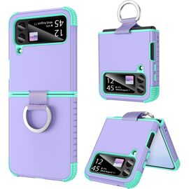 SJZG-Coque Pour Z Flip 3 Samsung Galaxy Coque De Protection Z Flip 3 Robuste Antichoc 2 En 1 Avec Anneau Flexible Fille Femme Garçon Homme Housse Pour Samsung Z Flip3 6,7"" 5G-Violet