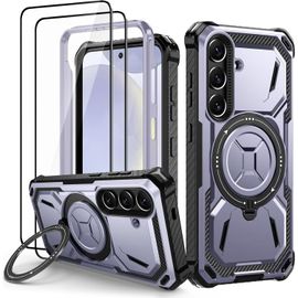 Coque Samsung S24 avec 2 Verre Tremp¿¿, Antichoc ?tui de Militaire Protection, Anneau Support Renforc¿¿e Armure Coque Samsung Galaxy S24 Housse, Violet