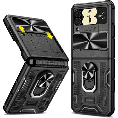 Coque Pour Samsung Z Flip 3, Anneau Rotatif À 360° Intégré, Protéger La Caméra Et L'écran, Antichoc Coque De Protection Pour Galaxy Z Flip 3 5g 2021 (Noir)