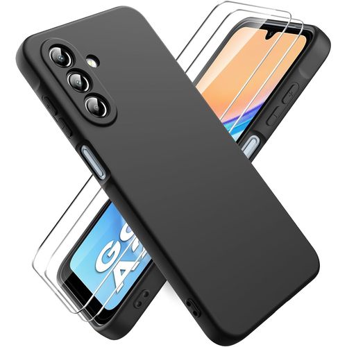 Kwex-Coque Pour Samsung Galaxy A26 5g, Avec 2 Pièces Protecteur D'écran En Verre Trempé, Housse Silicone Souple Ultra-Mince De Couleur Pure, Coque En Caoutchouc Antichoc - Noir