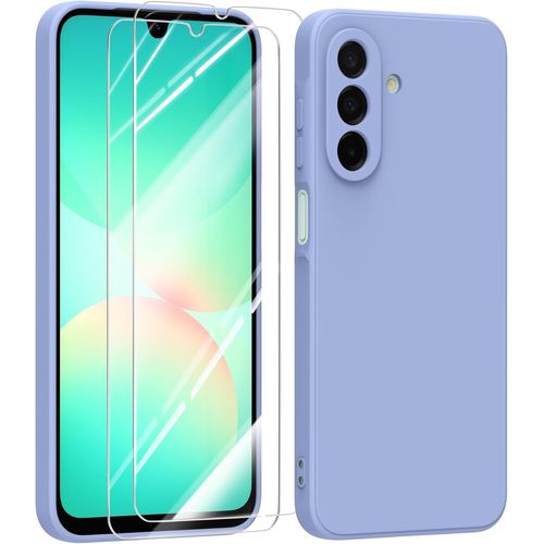 Coque Pour Samsung Galaxy A26 5g Avec 2× Verre Trempé, Coque Tpu Silicone Liquide Souple Ultra-Fine Anti-Choc, Écran Haute Sensibilité Et Visibilité - Violet